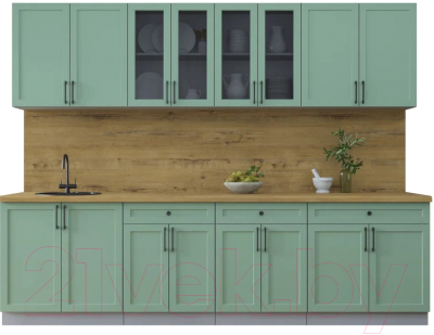 Кухонный гарнитур Интерлиния Тренд 2.8А (мята/мята/дуб бунратти) - фото