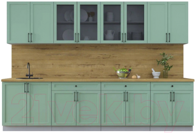 Кухонный гарнитур Интерлиния Тренд 3.1А (мята/мята/дуб бунратти) - фото