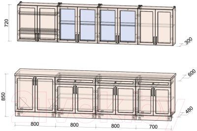 Кухонный гарнитур Интерлиния Тренд 3.1А (мята/мята/дуб бунратти)