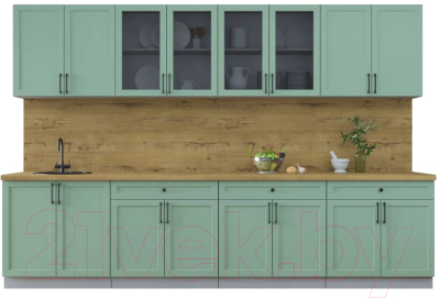 Кухонный гарнитур Интерлиния Тренд 3.2А (мята/мята/дуб бунратти) - фото