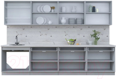 Кухонный гарнитур Интерлиния Тренд 3.2А (мята/мята/дуб бунратти)