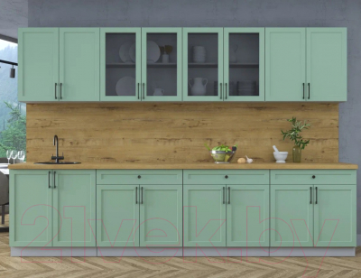 Кухонный гарнитур Интерлиния Тренд 3.2А (мята/мята/дуб бунратти)