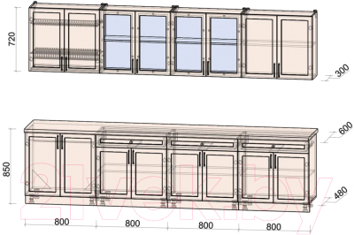 Кухонный гарнитур Интерлиния Тренд 3.2А (мята/мята/дуб бунратти)