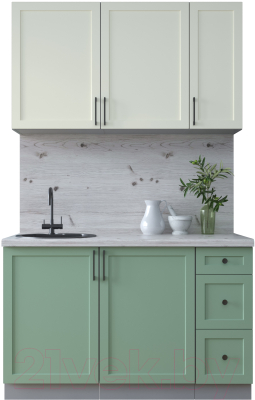 Кухонный гарнитур Интерлиния Тренд 1.3А (мята/белый/бискайская сосна) - фото