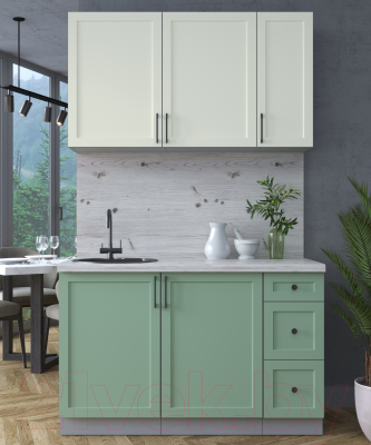 Кухонный гарнитур Интерлиния Тренд 1.3А (мята/белый/бискайская сосна)