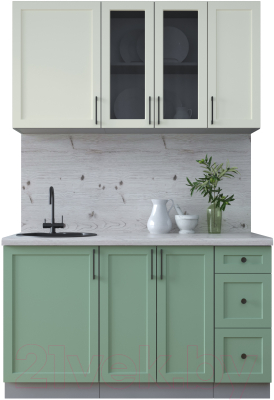 Кухонный гарнитур Интерлиния Тренд 1.4А (мята/белый/бискайская сосна) - фото
