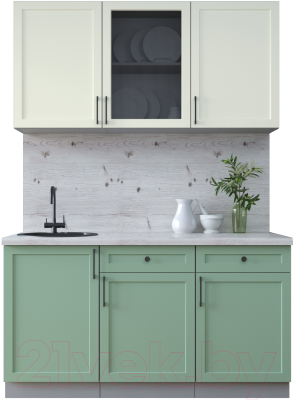 Кухонный гарнитур Интерлиния Тренд 1.5А (мята/белый/бискайская сосна) - фото
