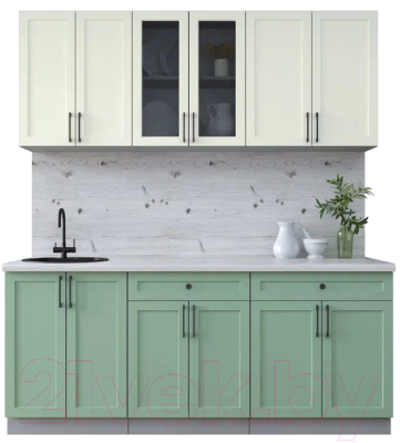 Кухонный гарнитур Интерлиния Тренд 1.9А (мята/белый/бискайская сосна) - фото