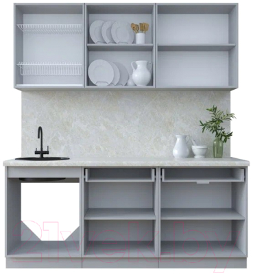 Кухонный гарнитур Интерлиния Тренд 1.9А (мята/белый/бискайская сосна)