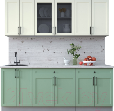 Кухонный гарнитур Интерлиния Тренд 2.1А (мята/белый/бискайская сосна) - фото