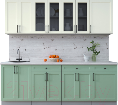 Кухонный гарнитур Интерлиния Тренд 2.3А (мята/белый/бискайская сосна) - фото