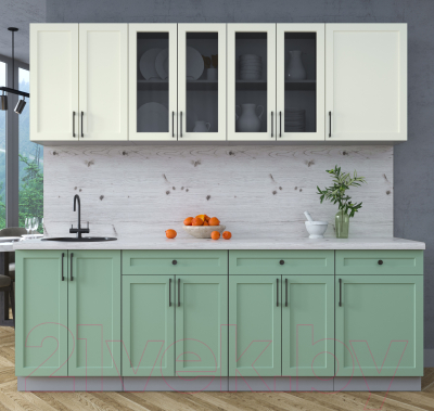 Кухонный гарнитур Интерлиния Тренд 2.3А (мята/белый/бискайская сосна)