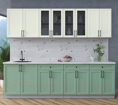 Кухонный гарнитур Интерлиния Тренд 2.6А (мята/белый/бискайская сосна)