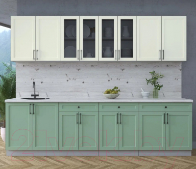 Кухонный гарнитур Интерлиния Тренд 2.8А (мята/белый/бискайская сосна)