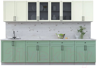 Кухонный гарнитур Интерлиния Тренд 3.1А (мята/белый/бискайская сосна) - фото