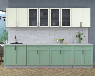 Кухонный гарнитур Интерлиния Тренд 3.1А (мята/белый/бискайская сосна)