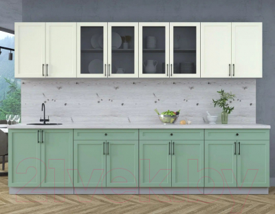 Кухонный гарнитур Интерлиния Тренд 3.2А (мята/белый/бискайская сосна)
