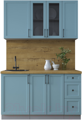 Кухонный гарнитур Интерлиния Тренд 1.4А (океан/океан/дуб бунратти) - фото