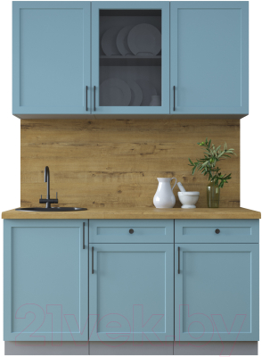 Кухонный гарнитур Интерлиния Тренд 1.5А (океан/океан/дуб бунратти) - фото
