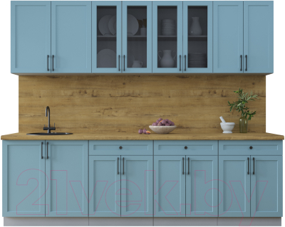 Кухонный гарнитур Интерлиния Тренд 2.6А (океан/океан/дуб бунратти) - фото