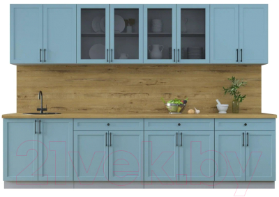 Кухонный гарнитур Интерлиния Тренд 3.1А (океан/океан/дуб бунратти) - фото