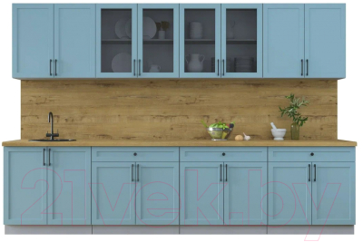 Кухонный гарнитур Интерлиния Тренд 3.2А (океан/океан/дуб бунратти) - фото