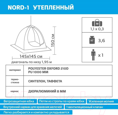 Палатка Helios Nord-1 (зимняя/утепленная)