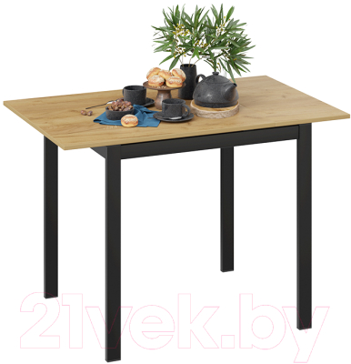 Обеденный стол ТриЯ Слайд тип 1 раздвижной (черный муар/дуб крафт золотой)