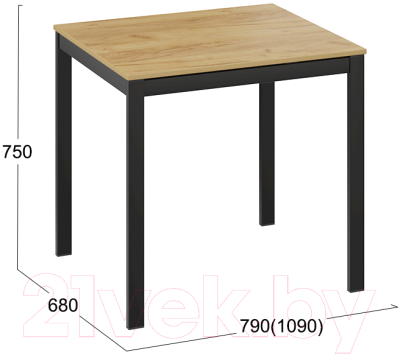 Обеденный стол ТриЯ Слайд тип 1 раздвижной (черный муар/дуб крафт золотой)