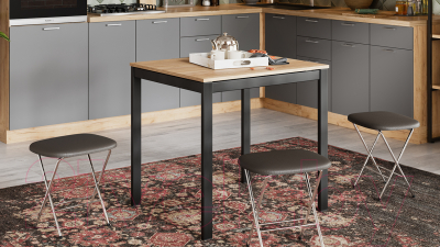 Обеденный стол ТриЯ Слайд тип 1 раздвижной (черный муар/дуб крафт золотой)