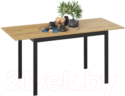 Обеденный стол ТриЯ Слайд тип 2 раздвижной (черный муар/дуб крафт золотой)