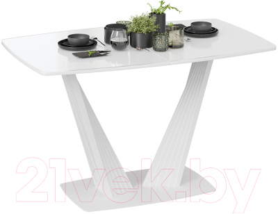 Обеденный стол ТриЯ Фабио тип 1 раздвижной (белый матовый/стекло глянцевое белое)