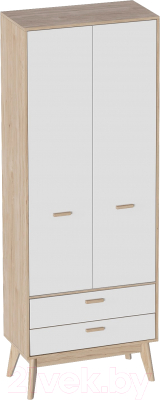 Шкаф Мебельград Калгари 2дв 2ящ 80.5x58x220 (дуб натуральный светлый/белый матовый) - фото