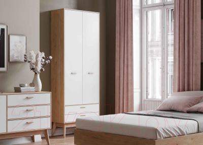 Шкаф Мебельград Калгари 2дв 2ящ 80.5x58x220 (дуб натуральный светлый/белый матовый)