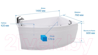 Ванна акриловая Triton Бэлла 140x76 L Базовая Экстра Flat