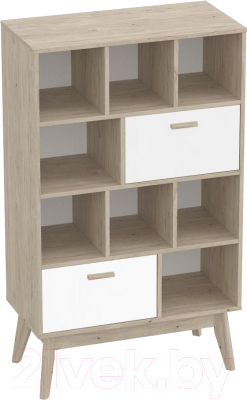 Стеллаж Мебельград Калгари (дуб натуральный светлый/белый матовый) - фото