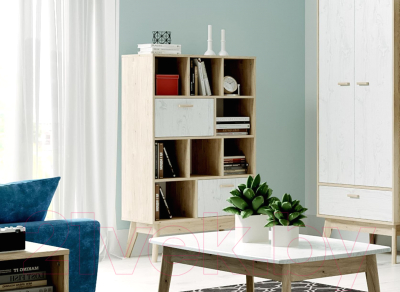 Стеллаж Мебельград Калгари (дуб натуральный светлый/белый матовый)