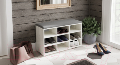 Тумба в прихожую ТриЯ Тип 10 (дуб крафт белый/велюр графит)