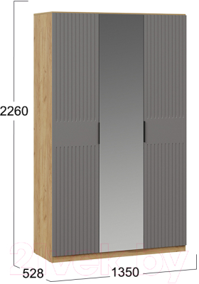 Шкаф ТриЯ Хилтон комбинированный (дуб крафт золотой/графит матовый)