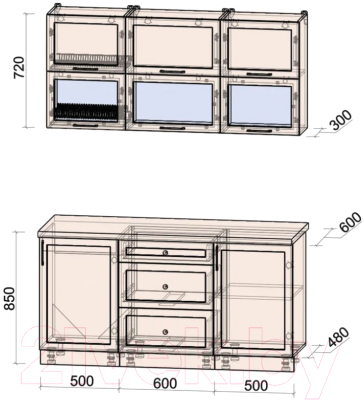Кухонный гарнитур Интерлиния Тренд 1.6Б (белый/белый/кастилло темный)