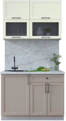Кухонный гарнитур Интерлиния Тренд 1.1Б (луна/белый/серый каспий) - фото
