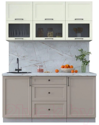 Кухонный гарнитур Интерлиния Тренд 1.6Б (луна/белый/серый каспий) - фото