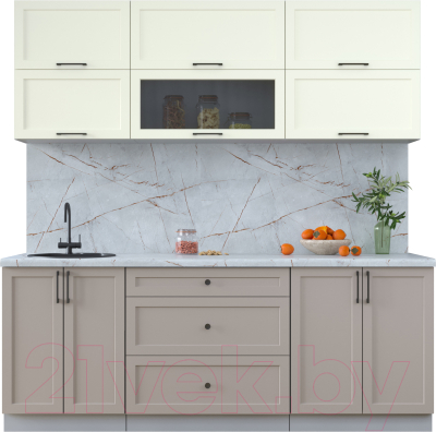Кухонный гарнитур Интерлиния Тренд 2.1Б (луна/белый/серый каспий) - фото