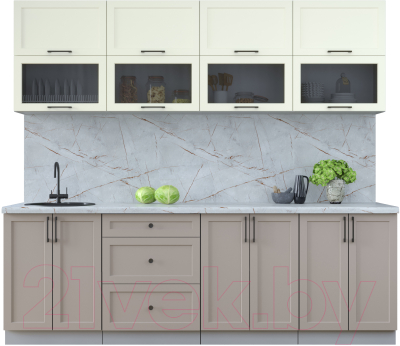 Кухонный гарнитур Интерлиния Тренд 2.4Б (луна/белый/серый каспий) - фото