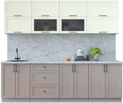 Кухонный гарнитур Интерлиния Тренд 2.5Б (луна/белый/серый каспий) - фото