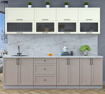 Кухонный гарнитур Интерлиния Тренд 2.6Б (луна/белый/серый каспий)