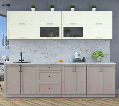 Кухонный гарнитур Интерлиния Тренд 2.7Б (луна/белый/серый каспий)