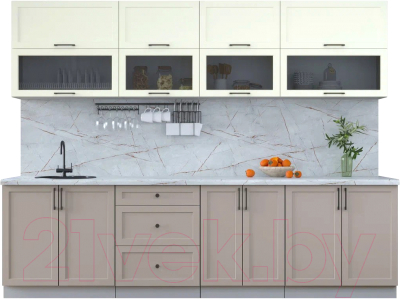 Кухонный гарнитур Интерлиния Тренд 2.8Б (луна/белый/серый каспий) - фото