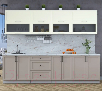 Кухонный гарнитур Интерлиния Тренд 2.8Б (луна/белый/серый каспий)