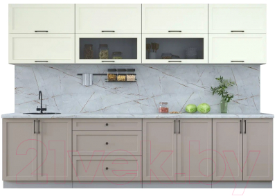 Кухонный гарнитур Интерлиния Тренд 3.1Б (луна/белый/серый каспий) - фото